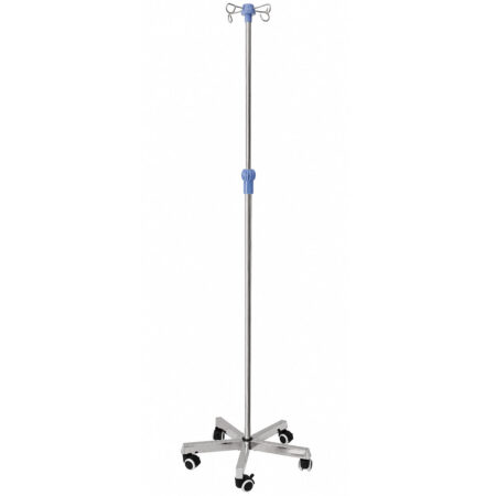 Medical IV Pole Stand with stainless steel INOX base and adjustable height
